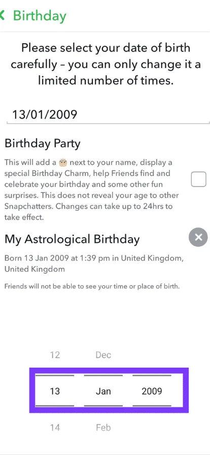 Edit your birth date on the calendar wheel.