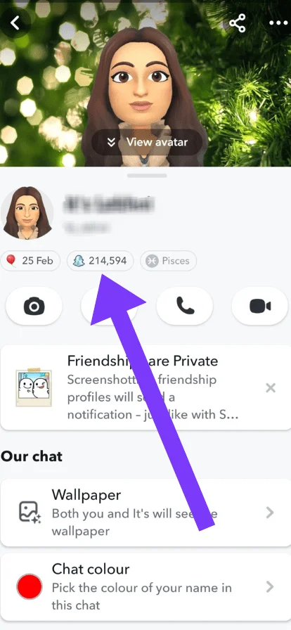 Below the name, you will find a ghost icon and number. This is your friend’s Snap score