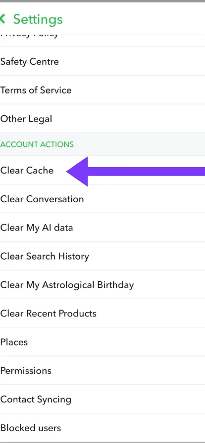 Scroll down until you find the clear cache