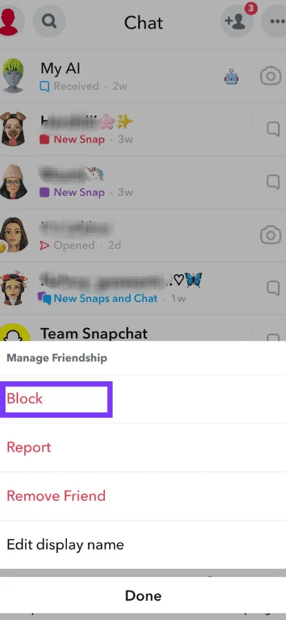Select the block option.