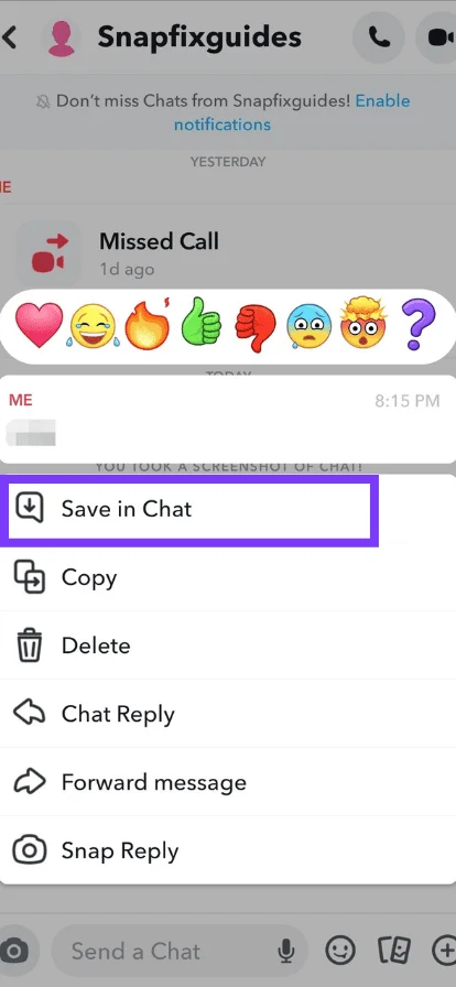 Tap and hold the chat and click on “Save in Chat.”