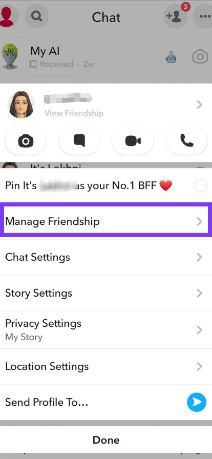 Tap and hold the friend’s name you want to block
