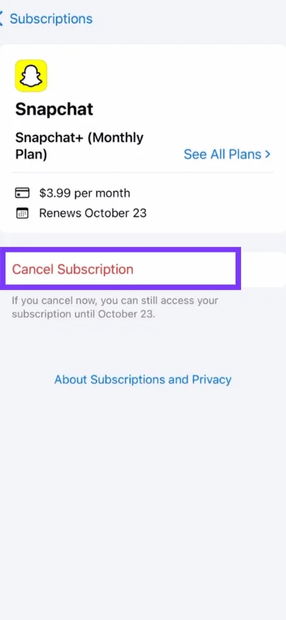 Tap on Cancel Subscription.