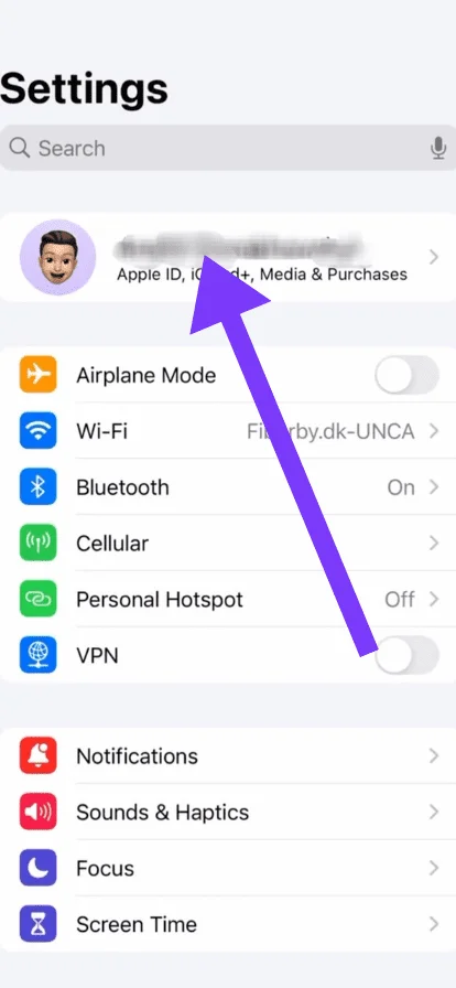 Tap on your Apple ID at the top of the screen